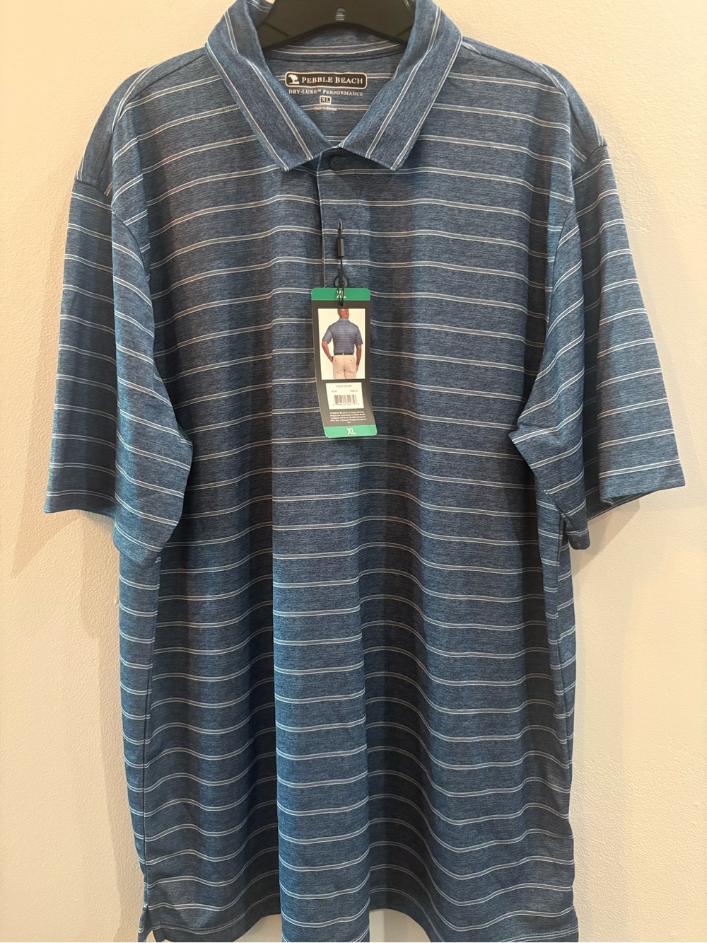 Pebble Beach Navy Striped Performance Polo Size XL NWT